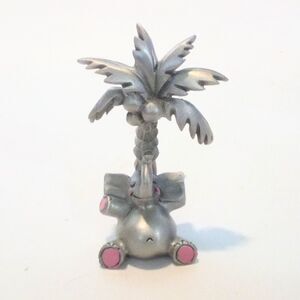 Whimsical Elephant Under a Palm Tree Miniature Pewter Figurine